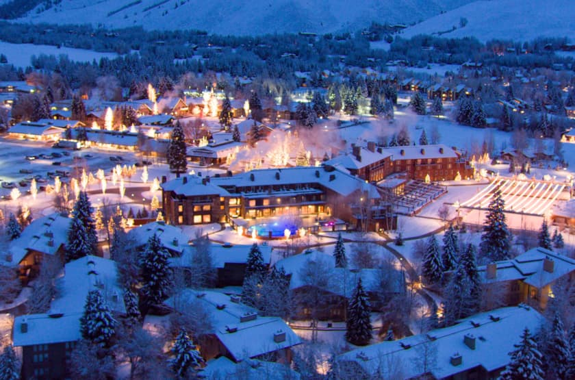 Aerial photo of Sun Valley Village in the Winter - Courtesy of Sun Valley Resort