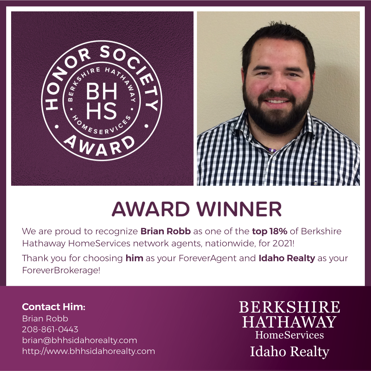 BHHS Threshold Award Winner - Honor Society Award - Brian Robb