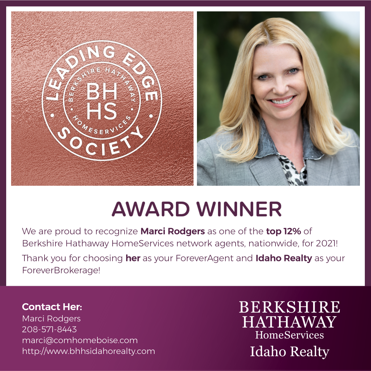 BHHS Threshold Award Winner - Leading Edge Society Award - Marci Rodgers